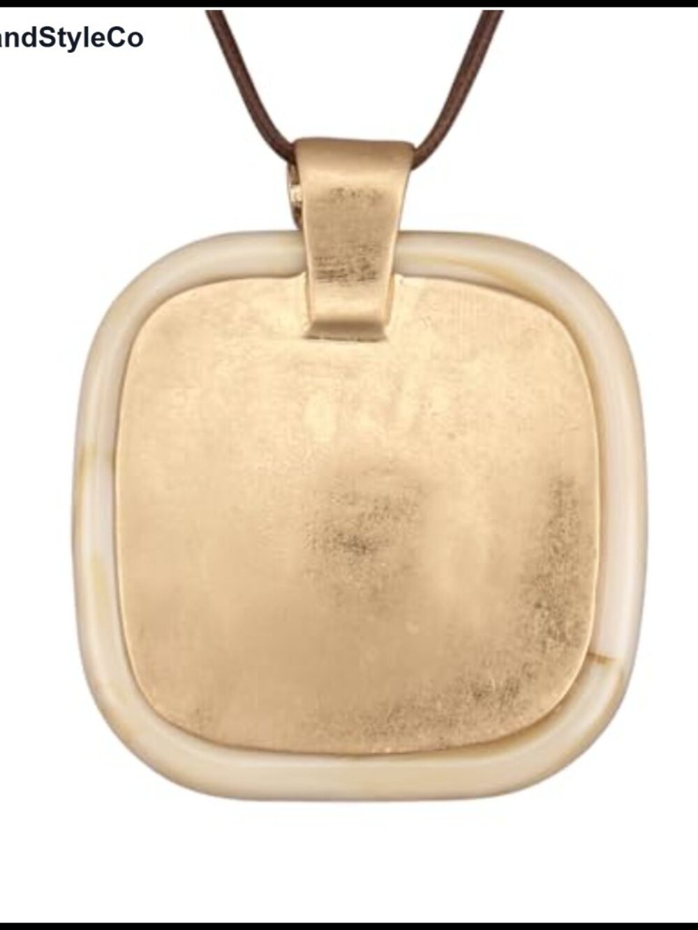 Wax Cord Pendant Necklace Long Boho Square Stone